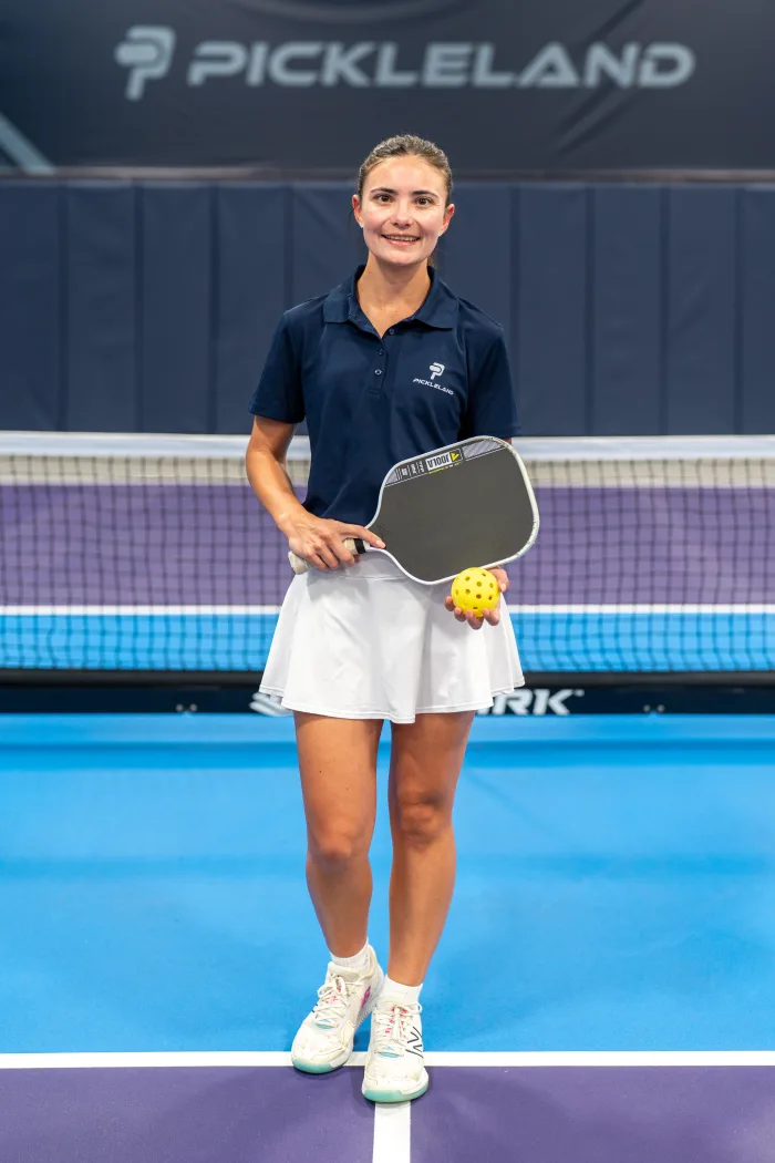 Marelise Roelofse of the Pickleland team, paddle in hand on court