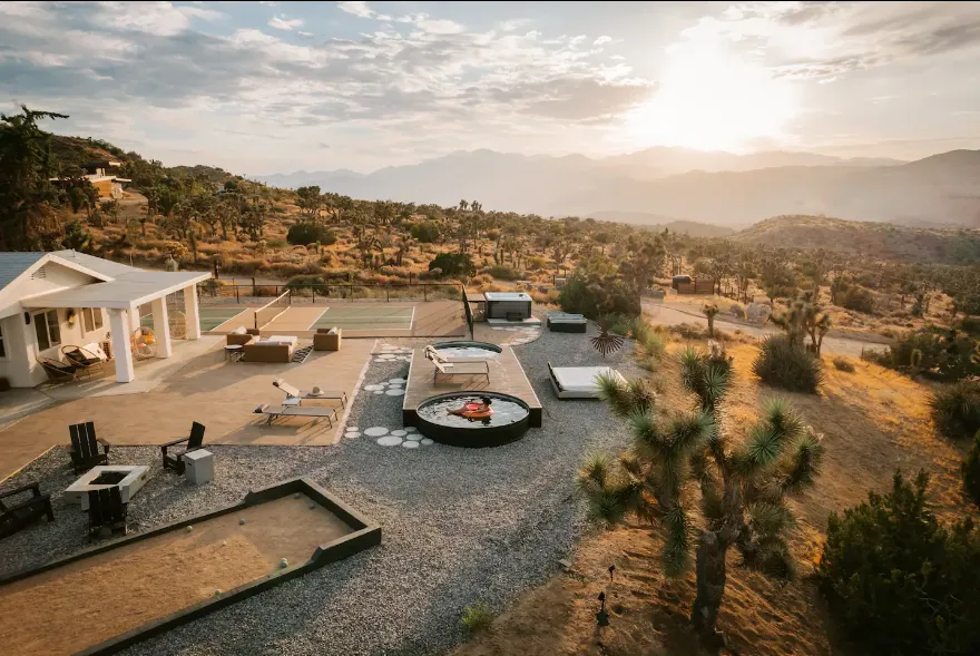 The Hoopa House minimalist Yucca Valley desert home with an outdoor pickleball court