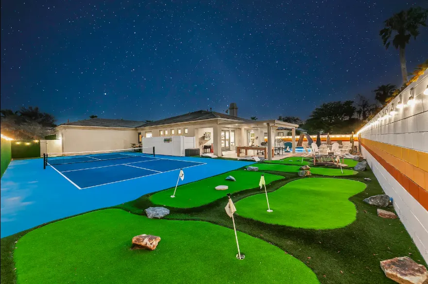 Wilder Out West six-bedroom Indio property with full pickleball court beside the pool and spa