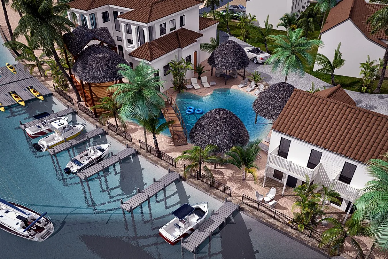 Pickleball courts at Aruba Bay Waterfront Resort in Corpus Christi with waterfront views