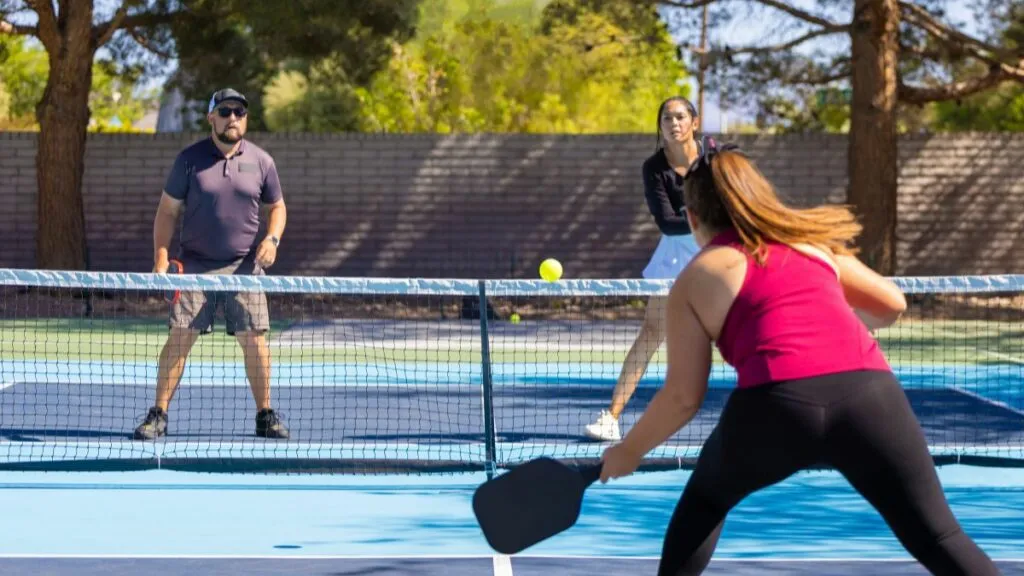 Outdoor concrete pickleball courts at the Heights Athletic Club