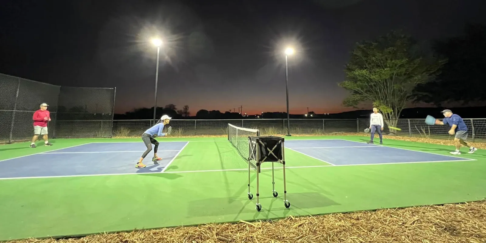 Outdoor courts at Cranky Pickle pickleball facility in New Braunfels
