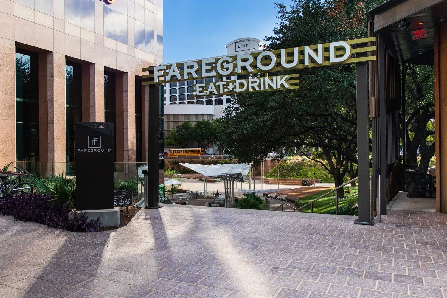 Diners eating at Fareground food hall in downtown Austin