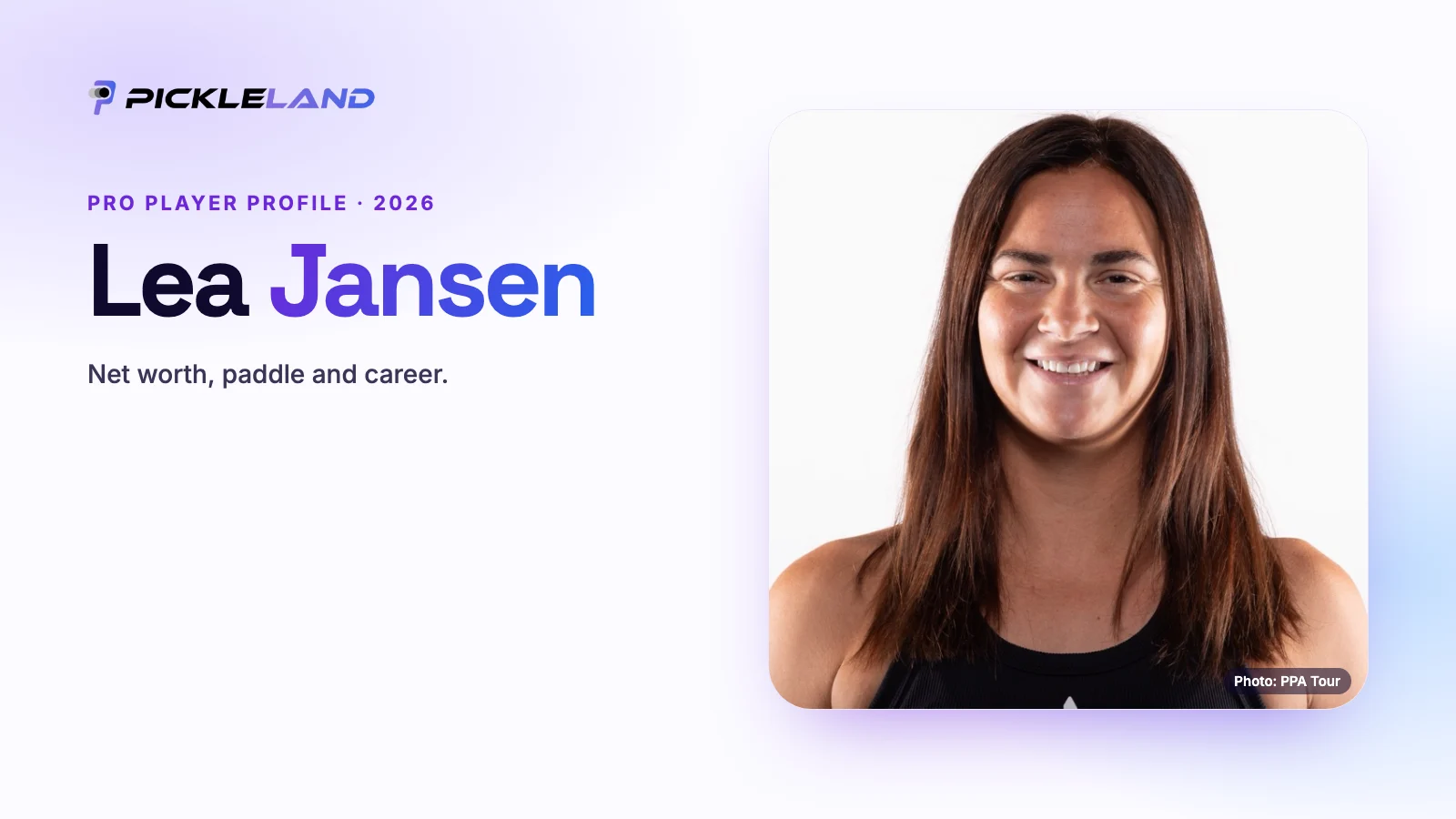 Pickleland profile graphic for Lea Jansen: studio portrait of pro pickleball player Lea Jansen