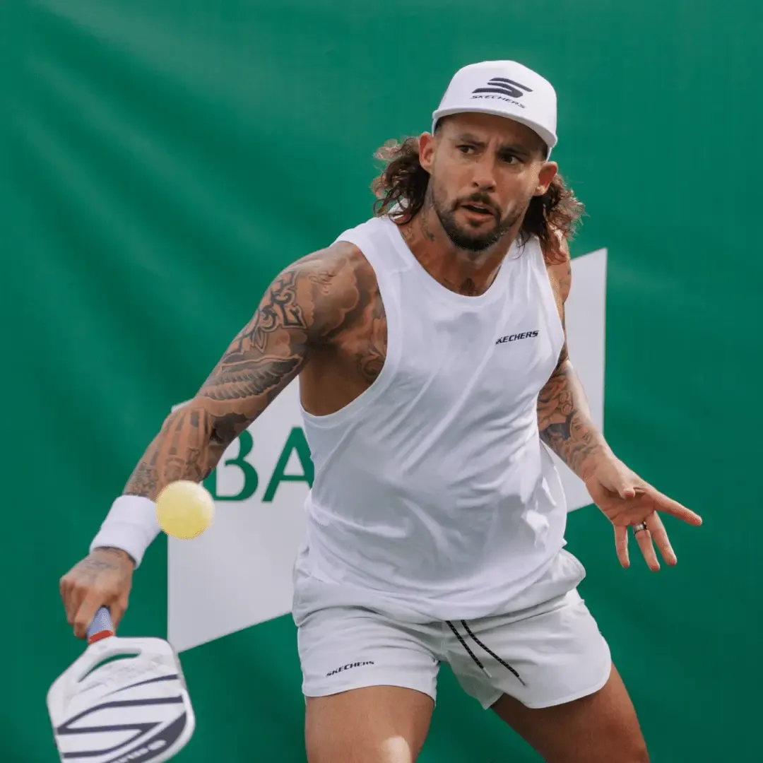 Pickleball pro Tyson McGuffin in action during a match