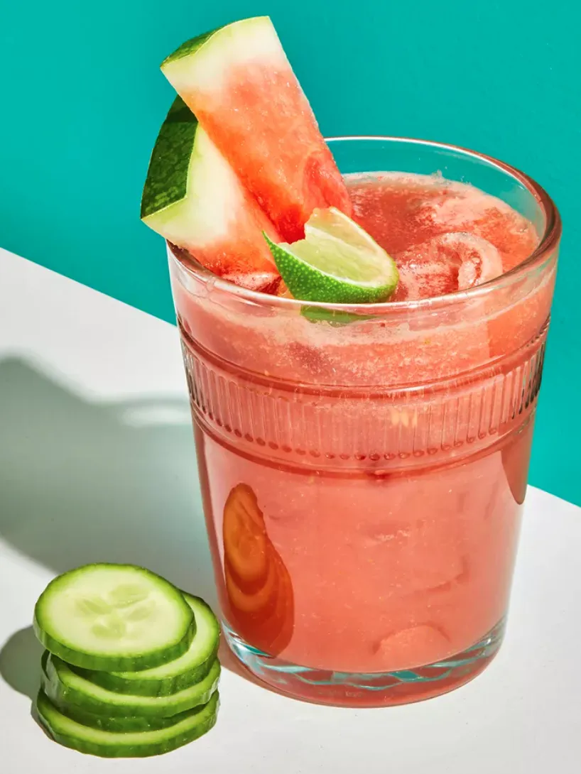 Pickleball dink delight mocktail with citrus and cucumber garnish
