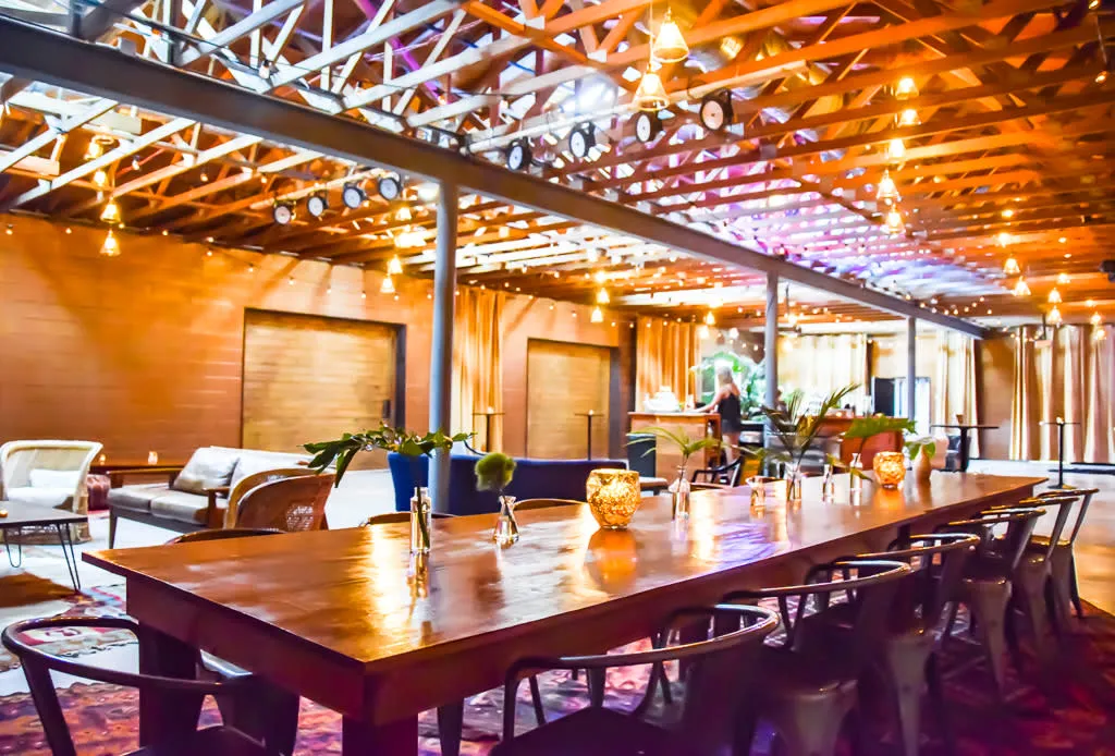 Pershing East event space with large windows in East Austin