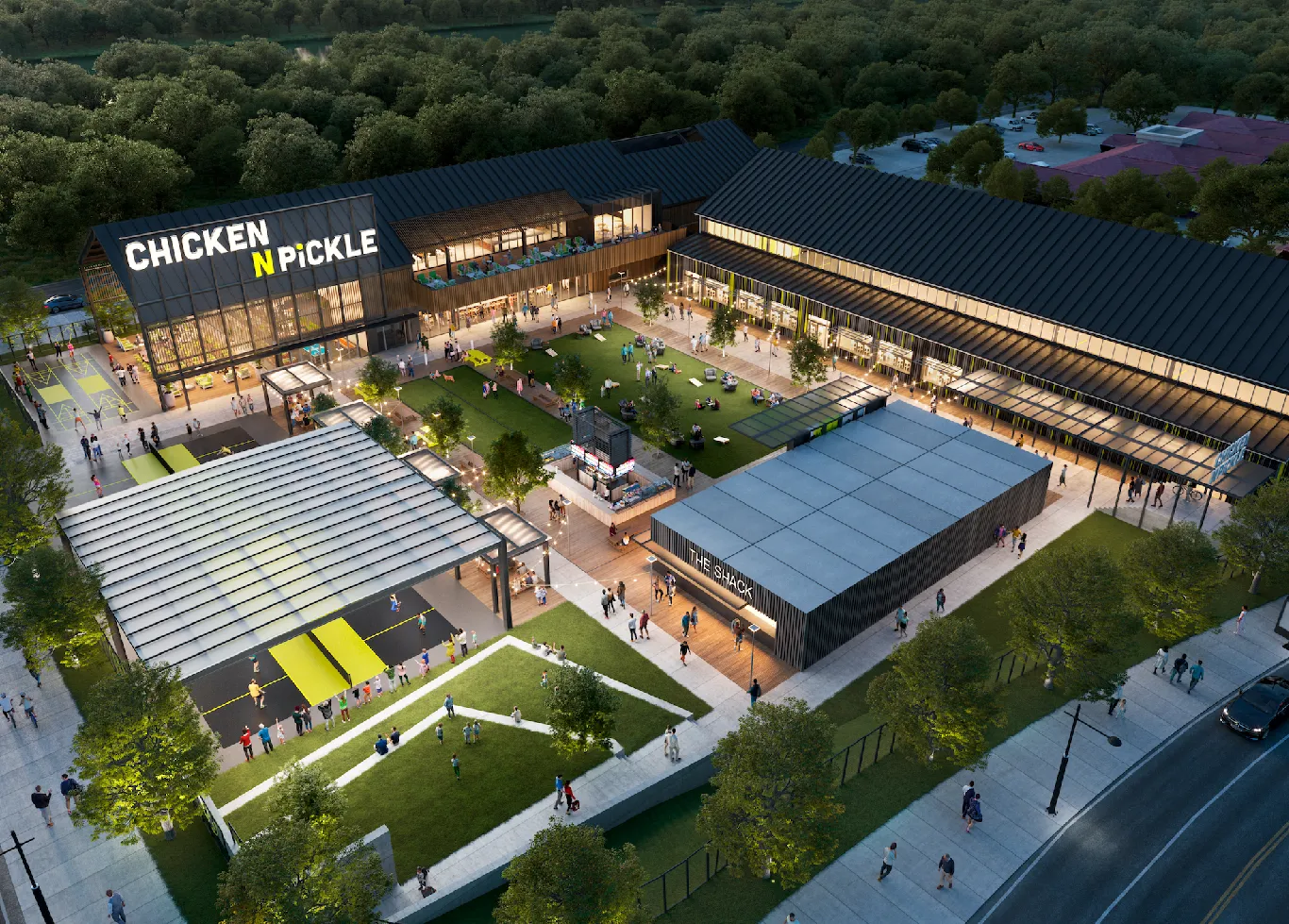 Indoor and outdoor courts at Chicken N Pickle in Dallas
