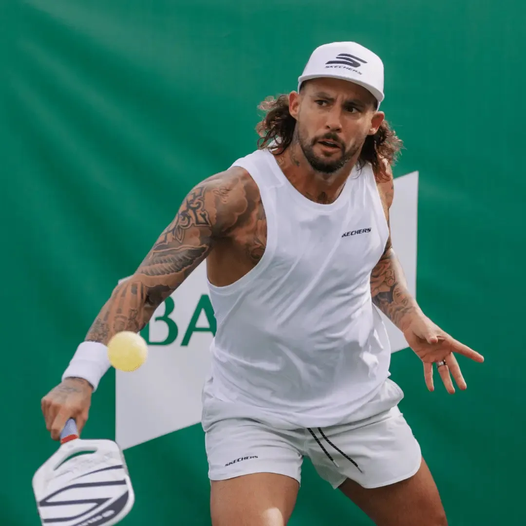 Tyson McGuffin playing pickleball in Skechers gear
